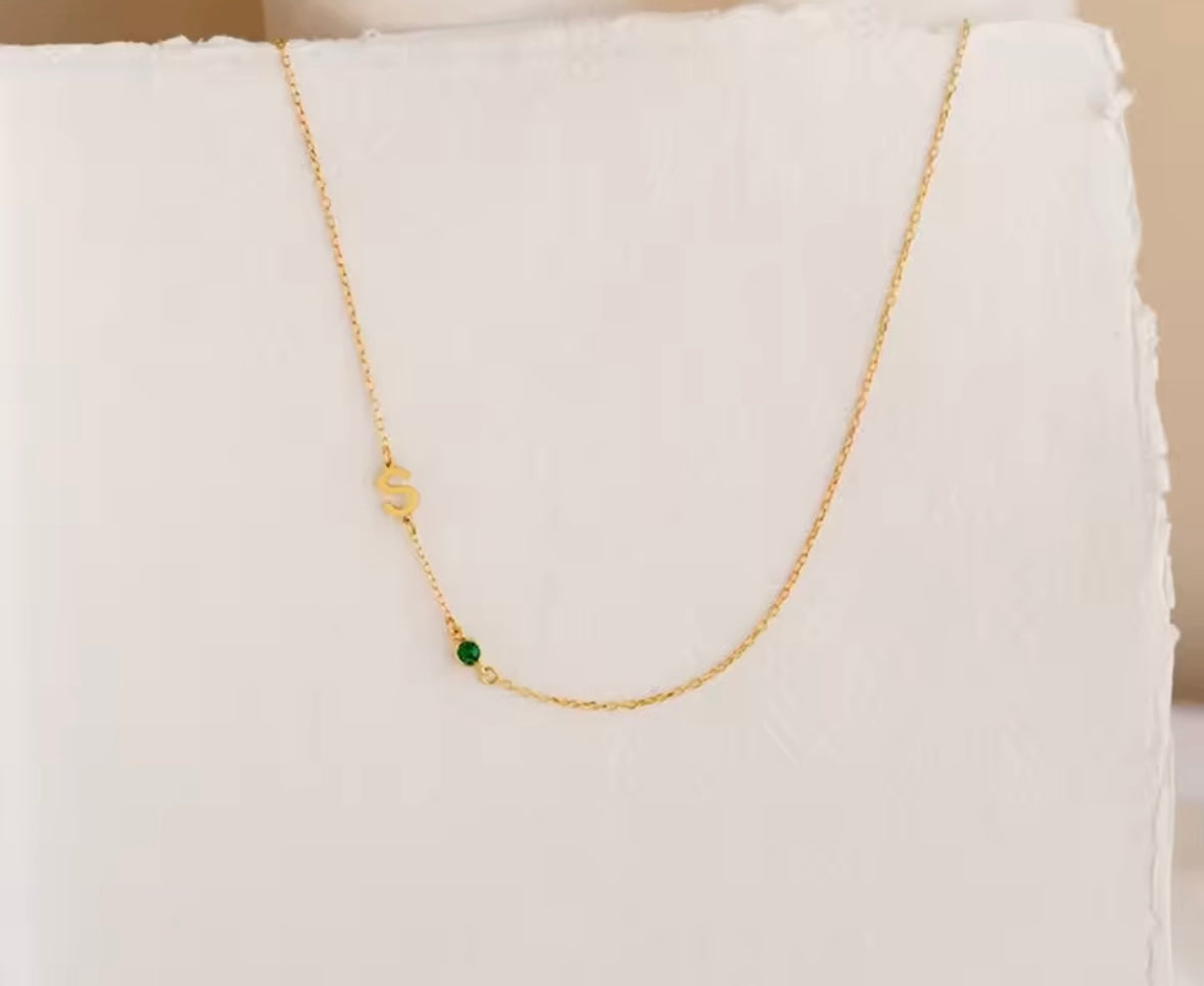 Letter and birthstone pendant necklace