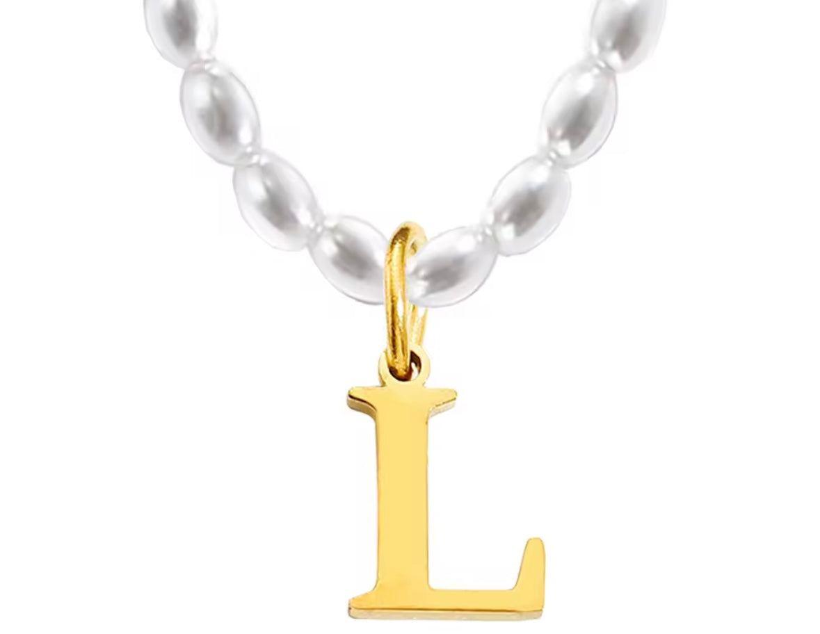 Personalised initial imitation pearl necklace