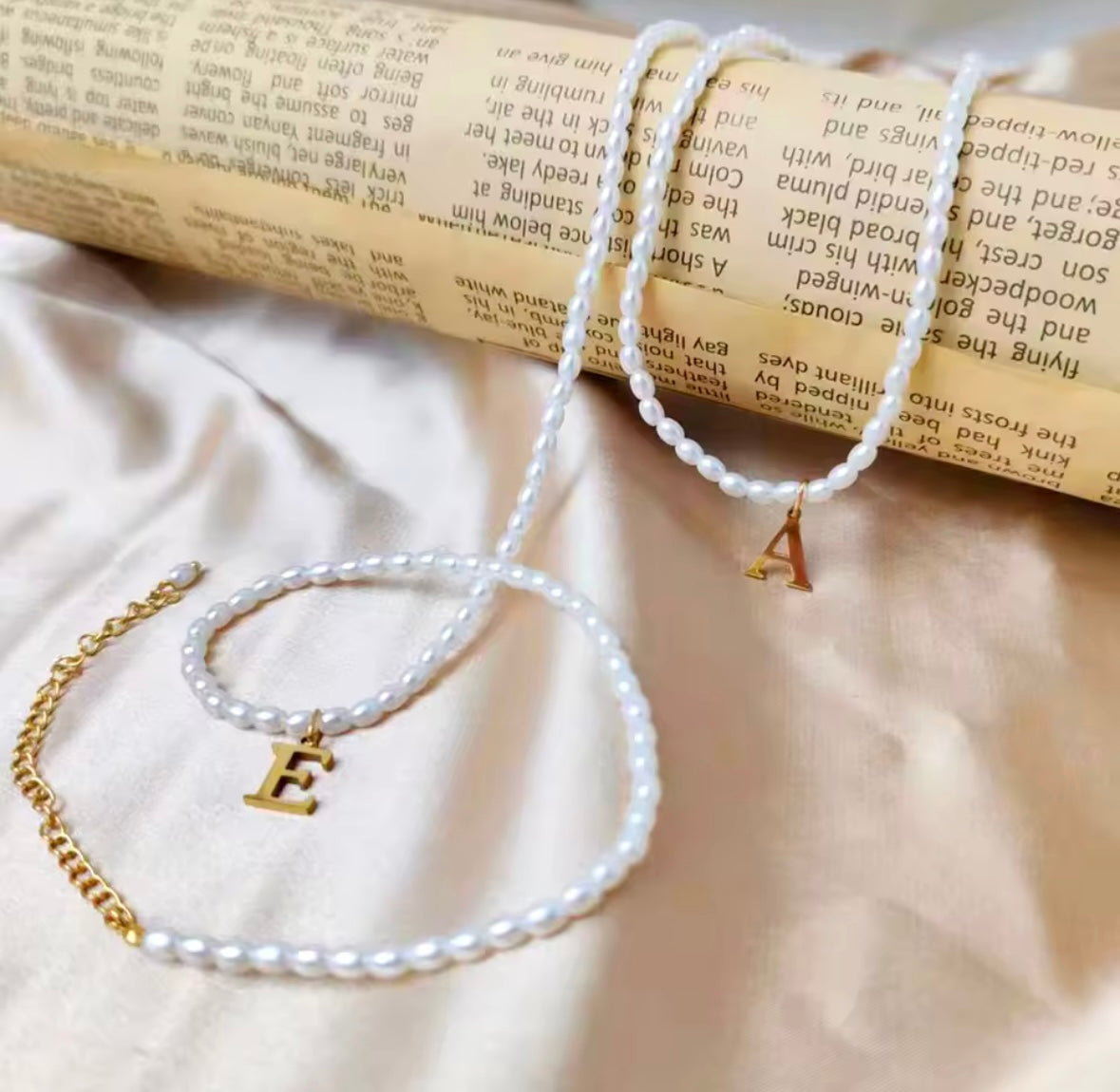 Personalised initial imitation pearl necklace