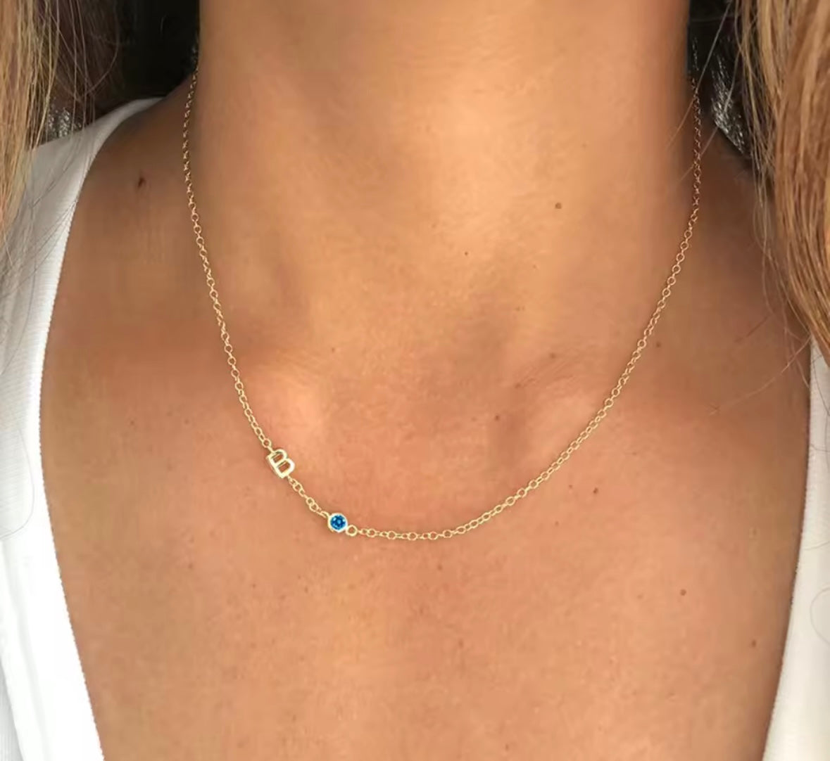 Letter and birthstone pendant necklace
