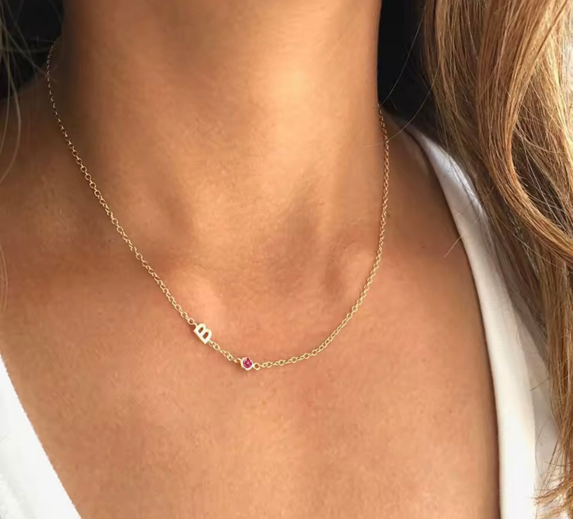 Letter and birthstone pendant necklace
