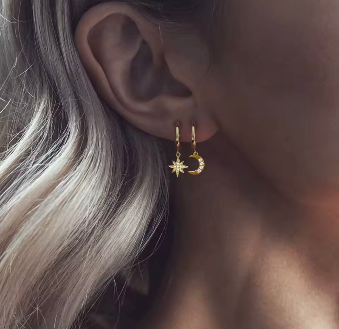 Moon and star earrings
