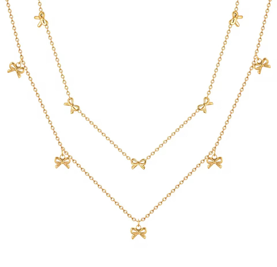 Bowknot charmed gold necklace