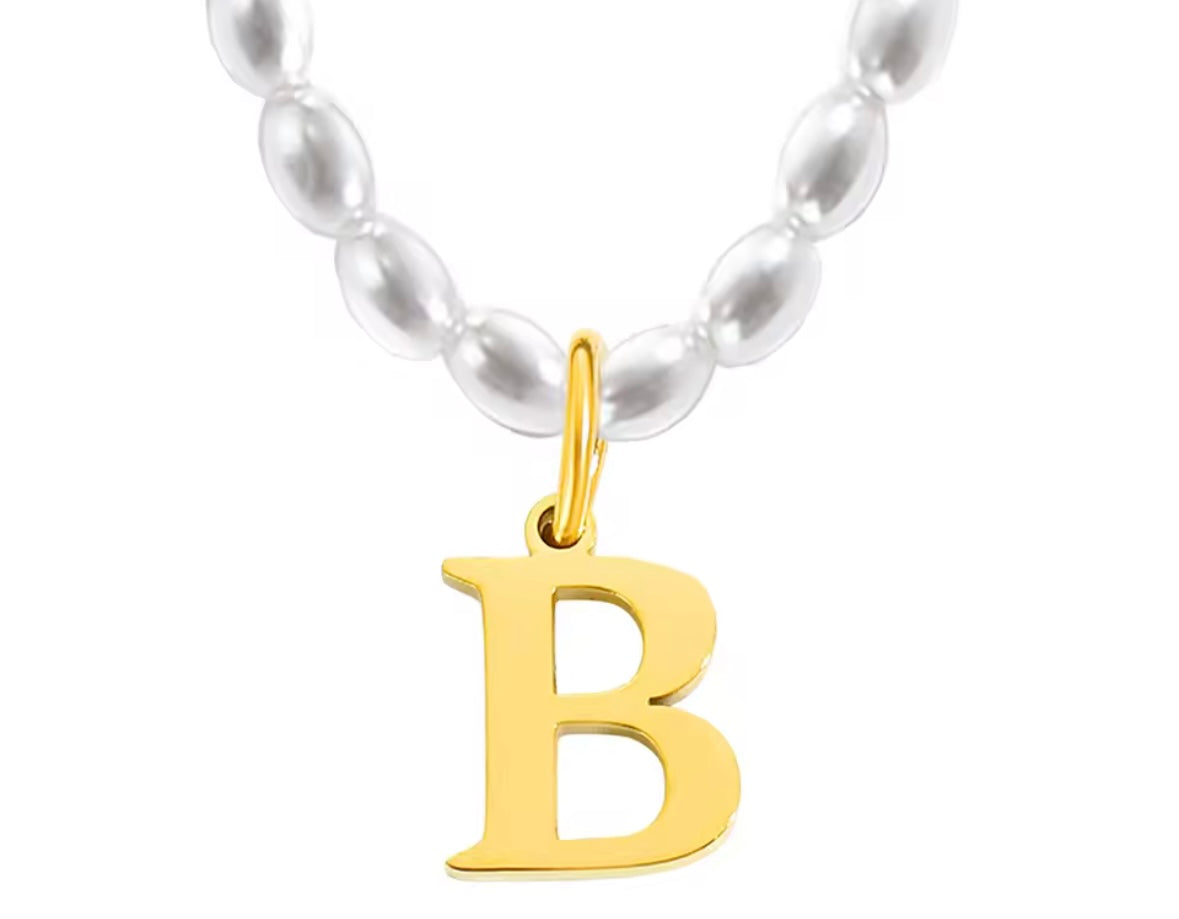 Personalised initial imitation pearl necklace