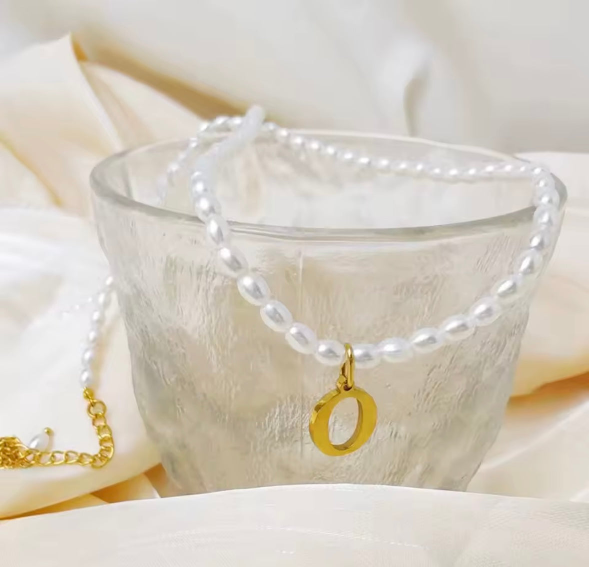 Personalised initial imitation pearl necklace