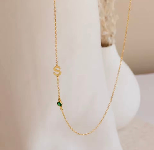 Letter and birthstone pendant necklace