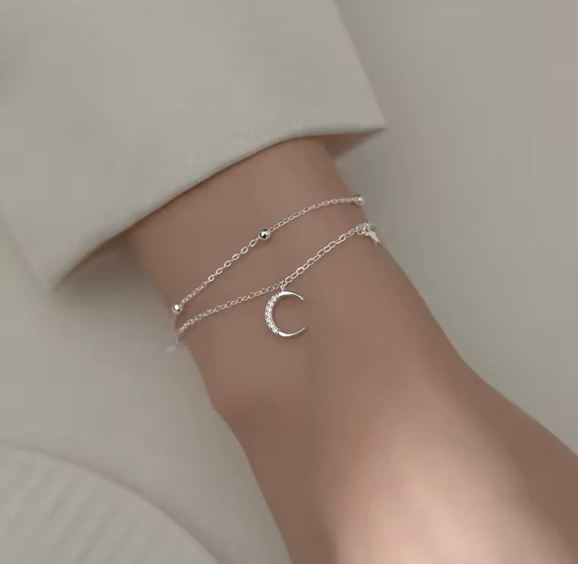 Silver star and moon balled chain bracelet