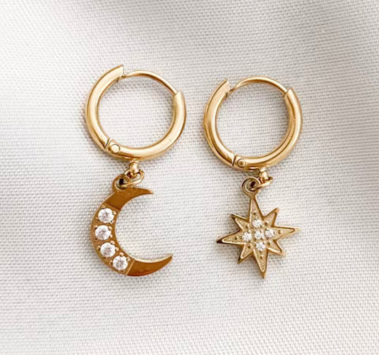 Moon and star earrings
