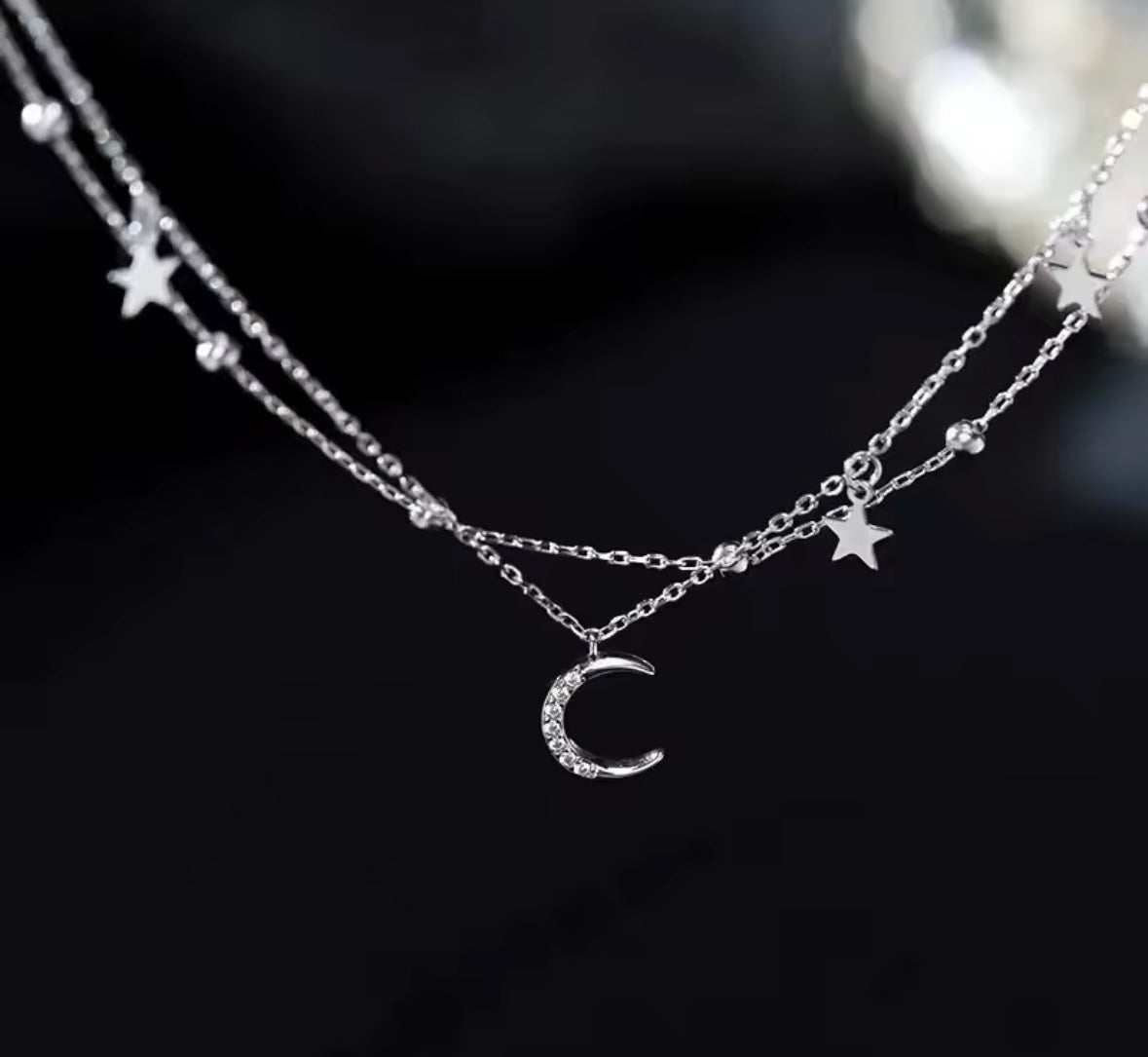 Silver star and moon balled chain bracelet