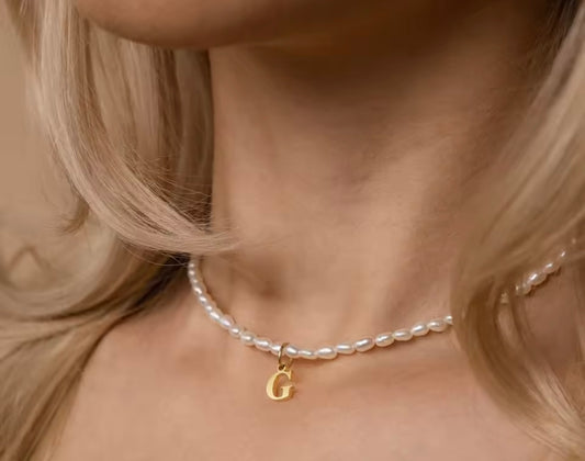 Personalised initial imitation pearl necklace