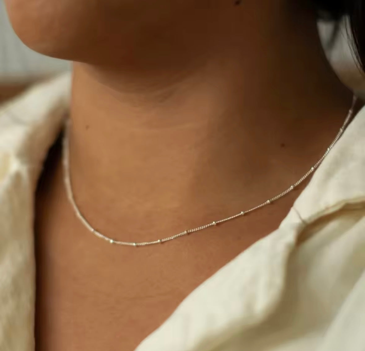 Silver bead chain necklace
